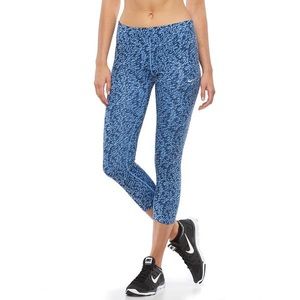Nike dri-fit running capri leggings size S navy blue/light blue print